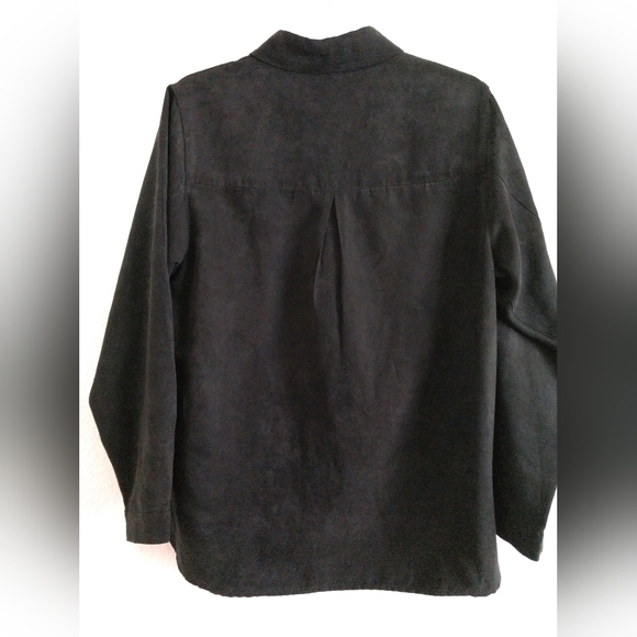 Studio Works Black Shirt Faux Suede Button Front Tunic Length Oversized Small - Picture 4 of 4